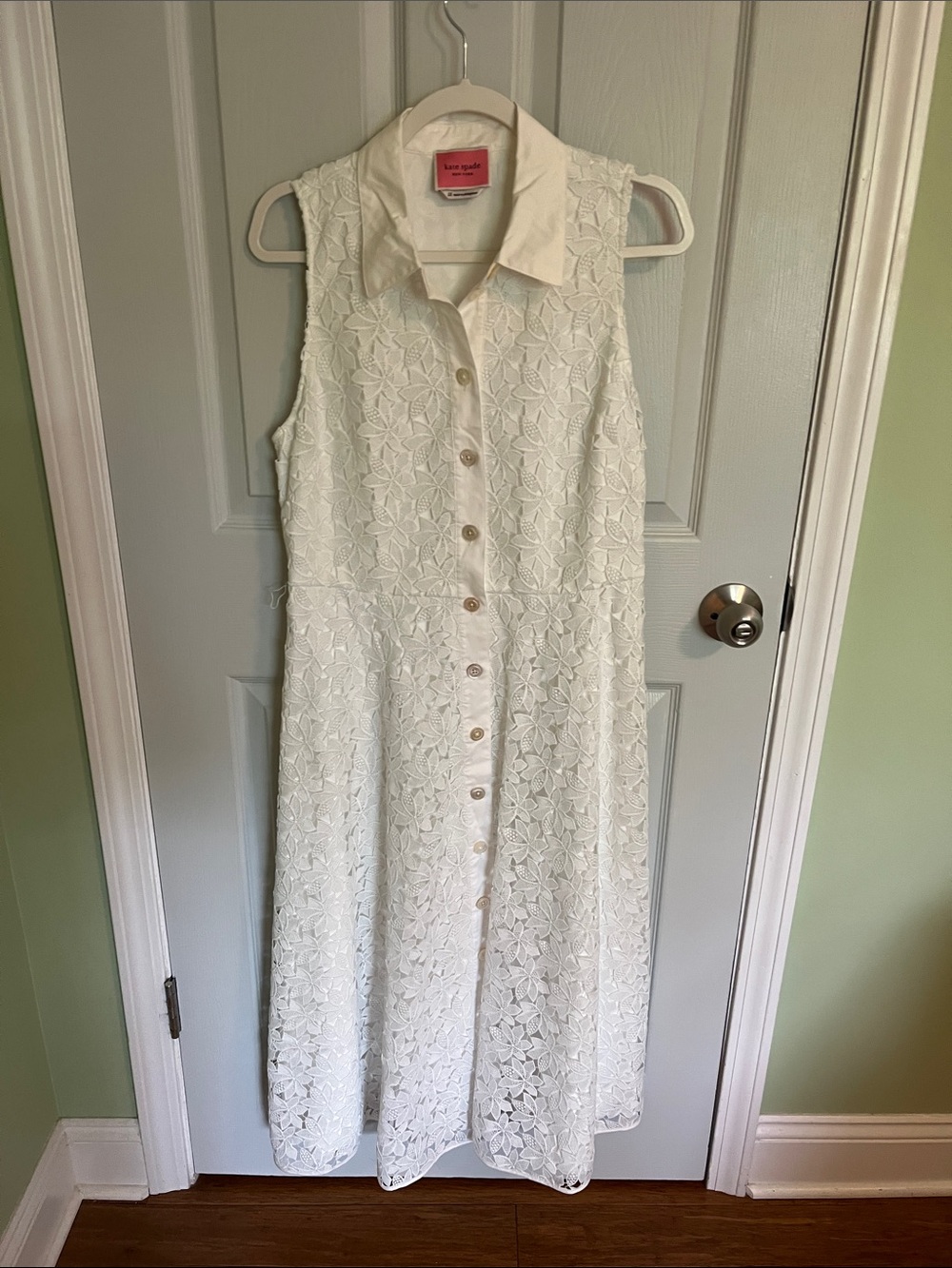kate spade White Sleeveless Lace Button-Front Maxi Dress